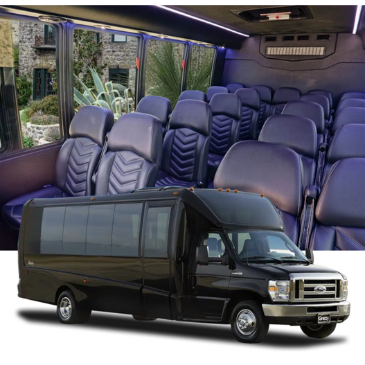 23-passenger executive shuttle bus interior and exterior